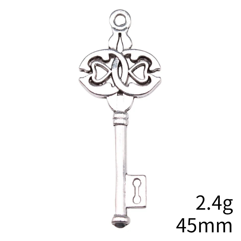 17x45mm 2.4g Antique Silver Zinc Alloy Key Charm Pendant for DIY Necklace Bracelet Jewelry Making