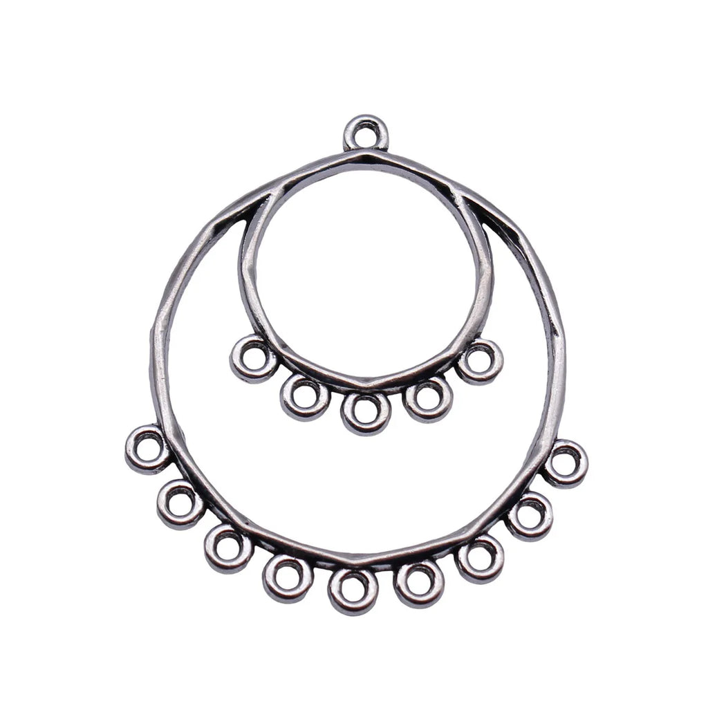 37x33mm 3.2g Antique Silver Zinc Alloy Double Layer Multi Hole Earring Connector Charm for DIY Earrings