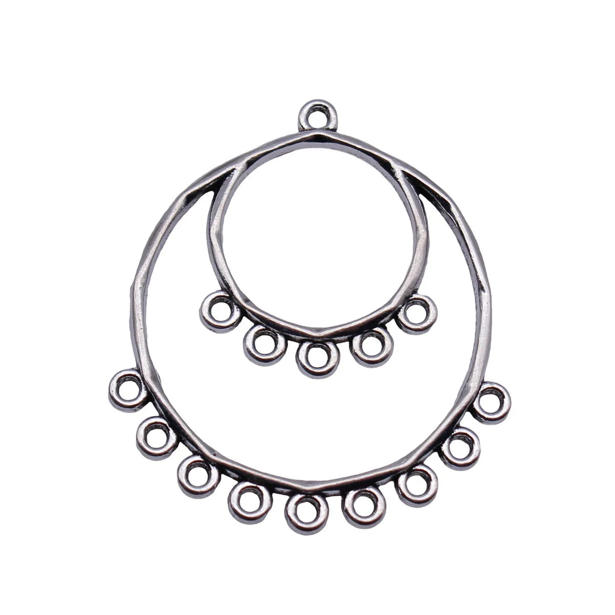 37x33mm 3.2g Antique Silver Zinc Alloy Double Layer Multi Hole Earring Connector Charm for DIY Earrings