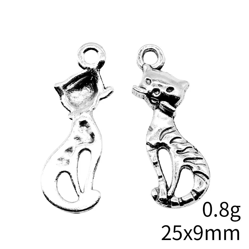 25x9mm 0.8g Antique Silver Zinc Alloy Cat Charm Pendant for DIY Necklace Bracelet Jewelry