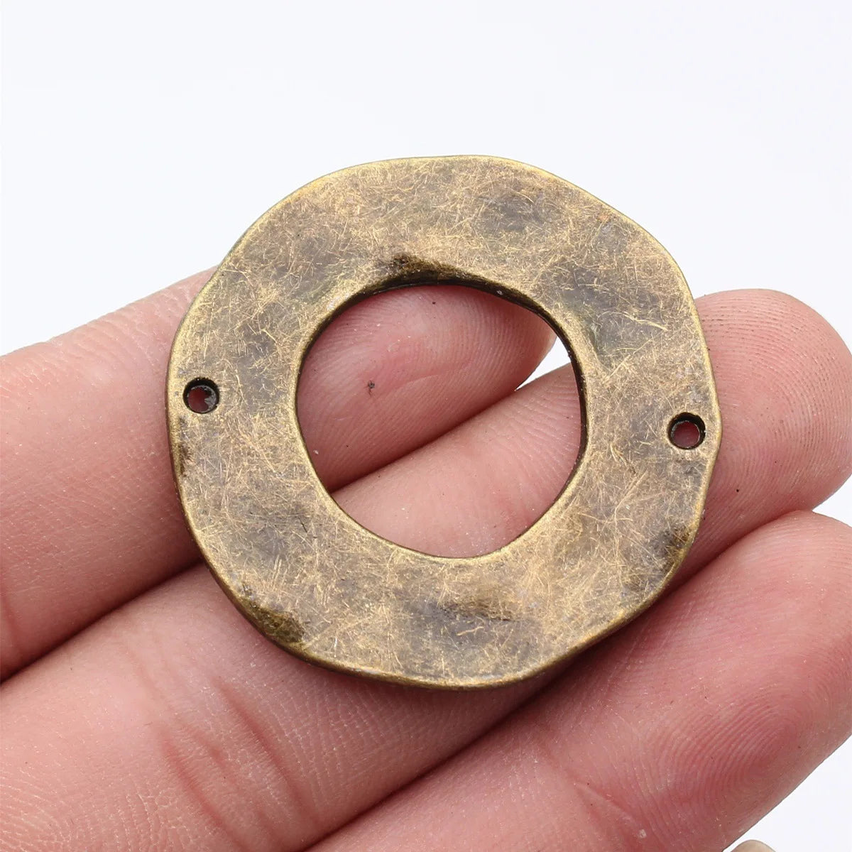 39x39mm 9.9g Antique Bronze Zinc Alloy Hammered Round Ring Connector Charm for DIY Jewelry Making