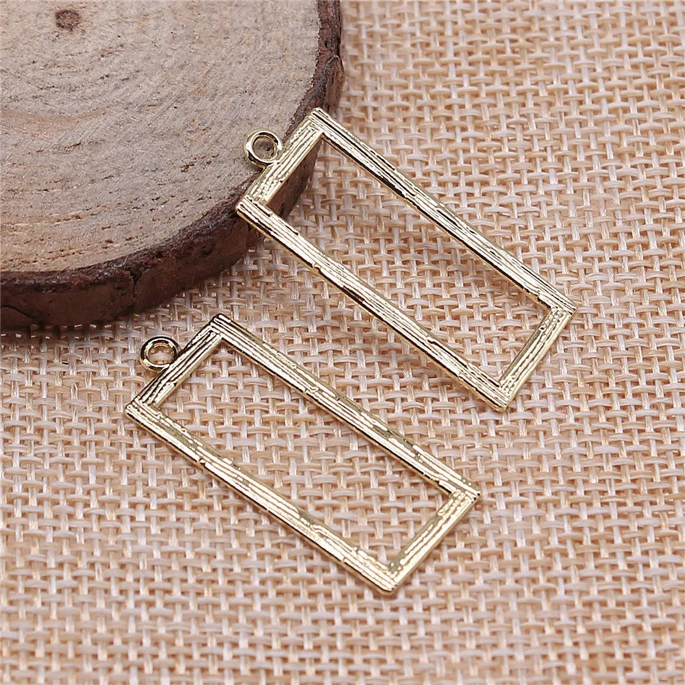14x34mm 1.1g Electrophoretic KC Gold Zinc Alloy Rectangle Charm Pendant for DIY Jewelry Making