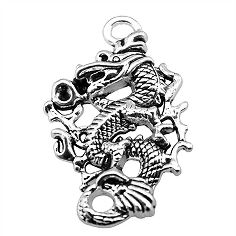 50x35mm 7.1g Antique Silver Zinc Alloy Dragon Charm Pendant for DIY Necklace Jewelry Making