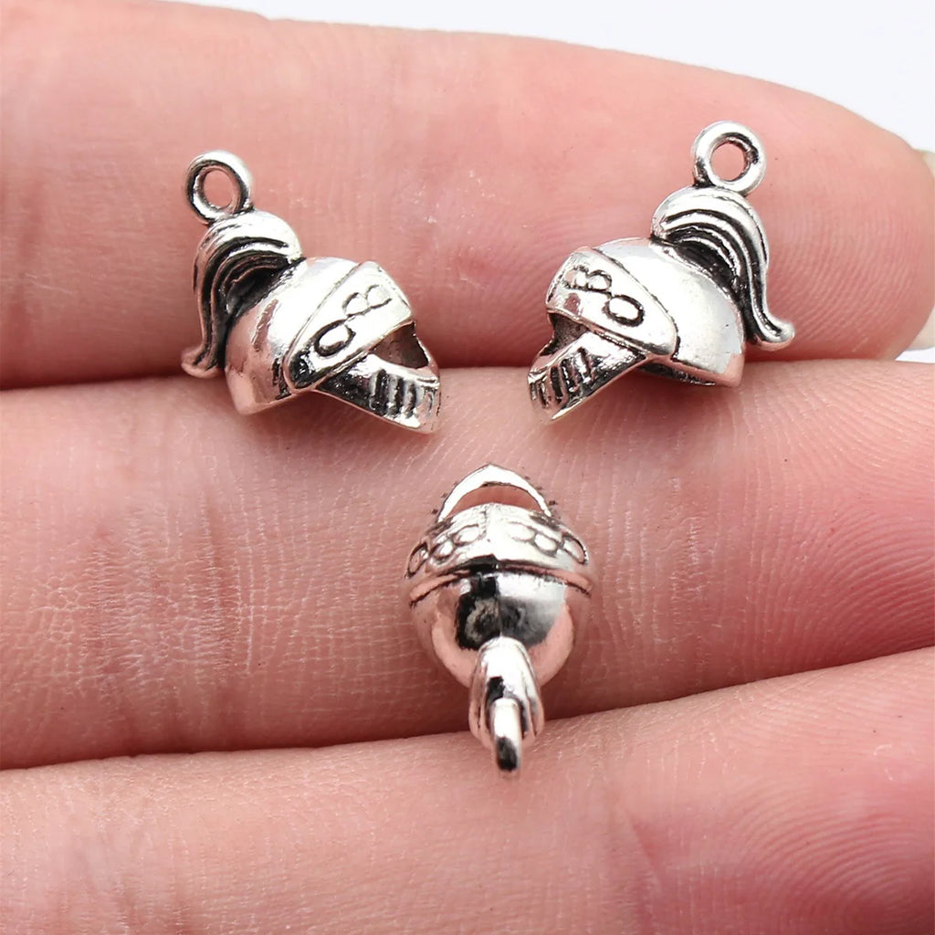18x13x9.7mm 1.6g Antique Silver Zinc Alloy 3D Helmet Charm Pendant for DIY Necklace Keychain Jewelry Making