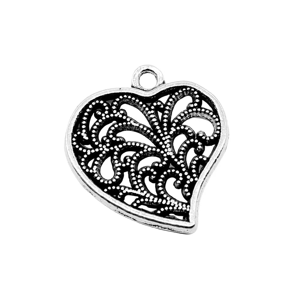 20x19mm 1.7g Antique Silver Zinc Alloy Heart Charm Pendant for Bracelet Necklace DIY Jewelry Making
