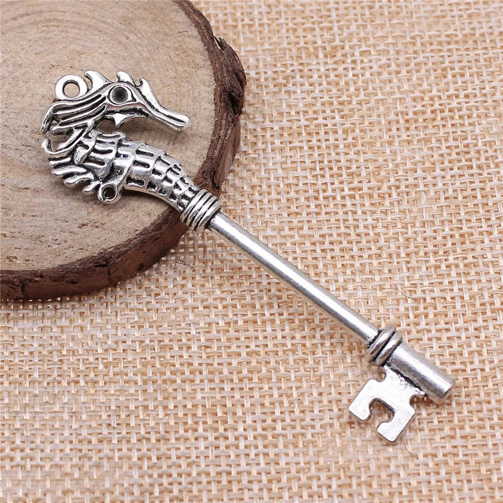 19x72mm 9g Multicolor Zinc Alloy Seahorse Key Charm Pendant for DIY Bag Charm Jewelry Making