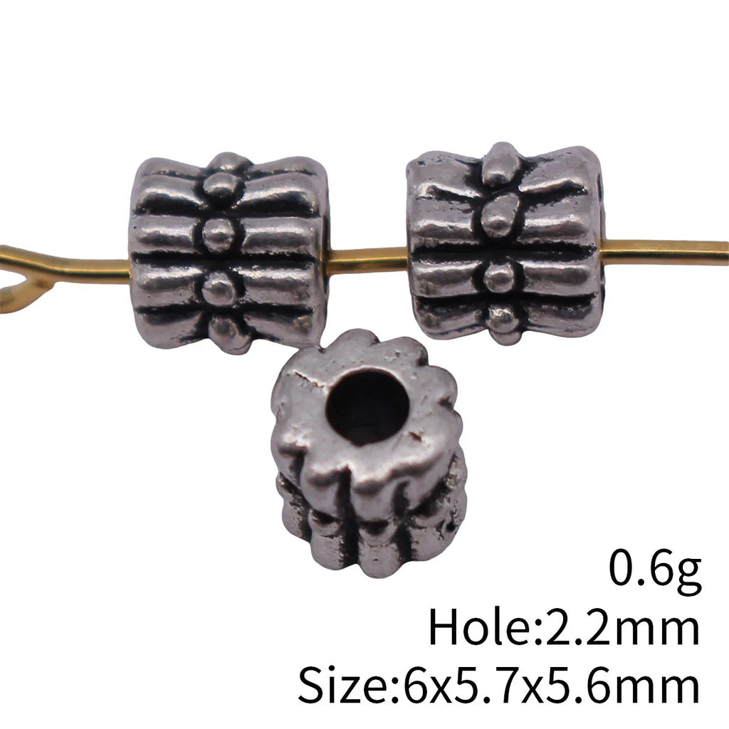 6x5.7x5.6mm 0.6g Antique Silver Zinc Alloy Embossed Floral Round Loose Metal Beads for DIY Bracelet