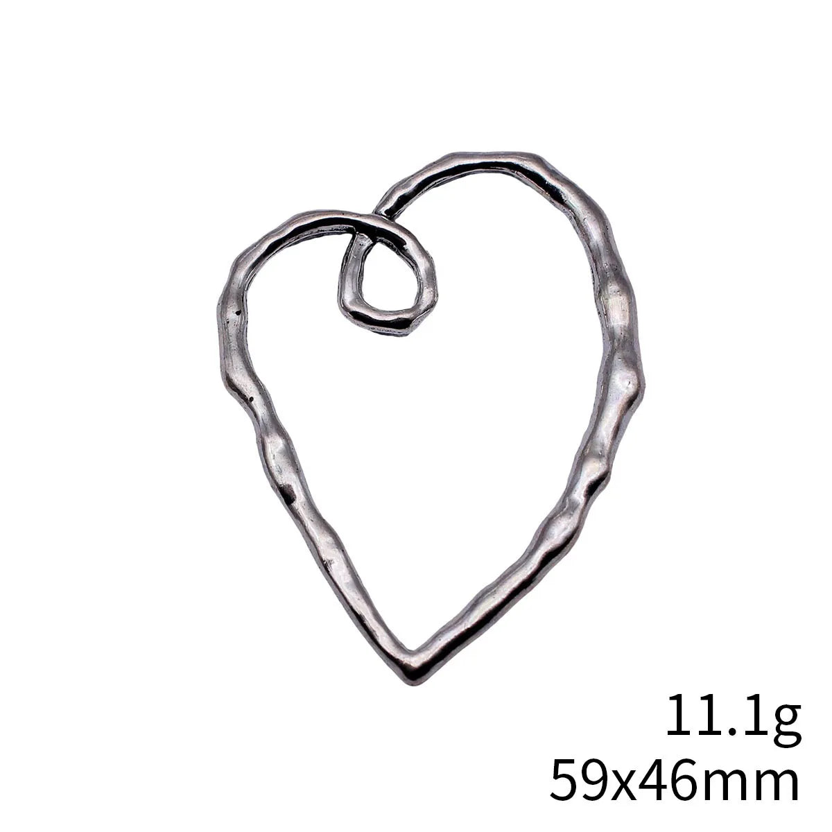 59x46mm 11.1g Antique Silver Zinc Alloy Hollow Hammered Heart Charm Pendant for DIY Necklace