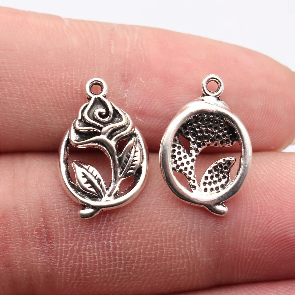 20x13mm 1.3g Antique Silver Zinc Alloy Teardrop Flower Charm Pendant for DIY Necklace Earrings