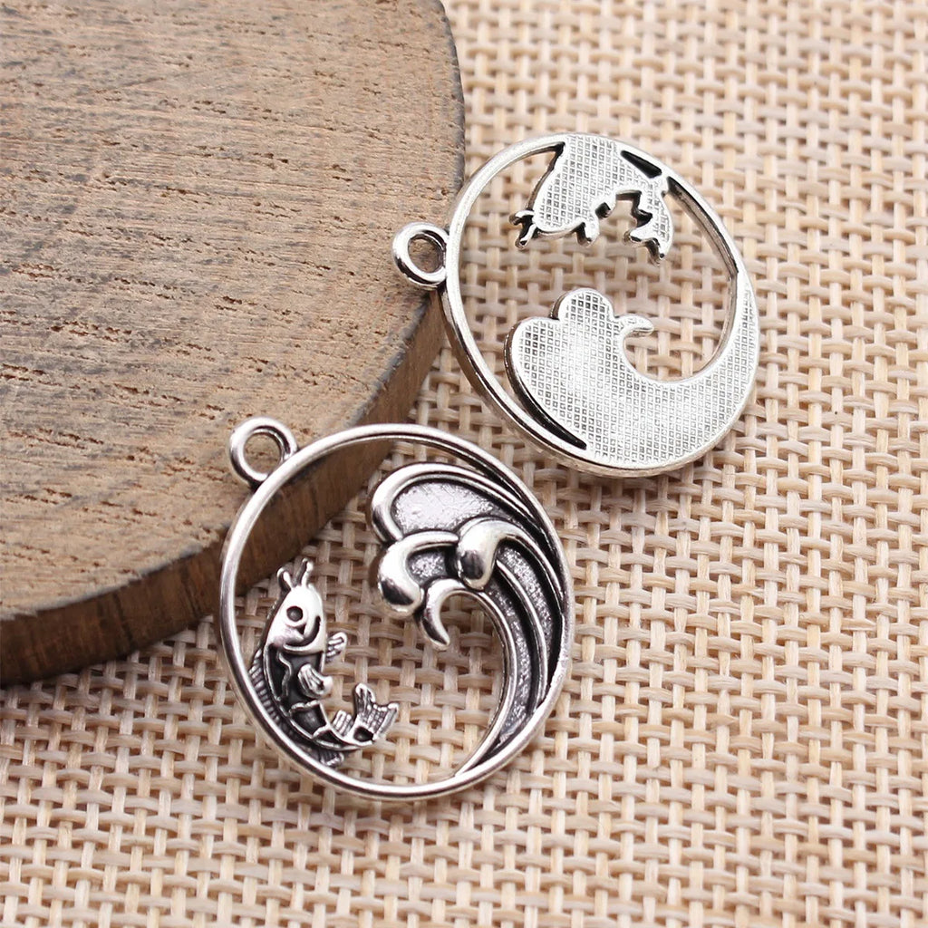 25x22mm 2g Antique Silver Zinc Alloy Chinese Style Koi Fish Charm Pendant for DIY Jewelry Making