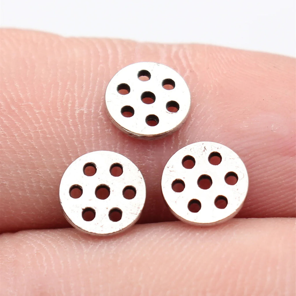 7.6x7.6x1.1mm 0.27g White K Tone Blackened Zinc Alloy Multi Hole Round Disc Jewelry Findings for DIY Earrings