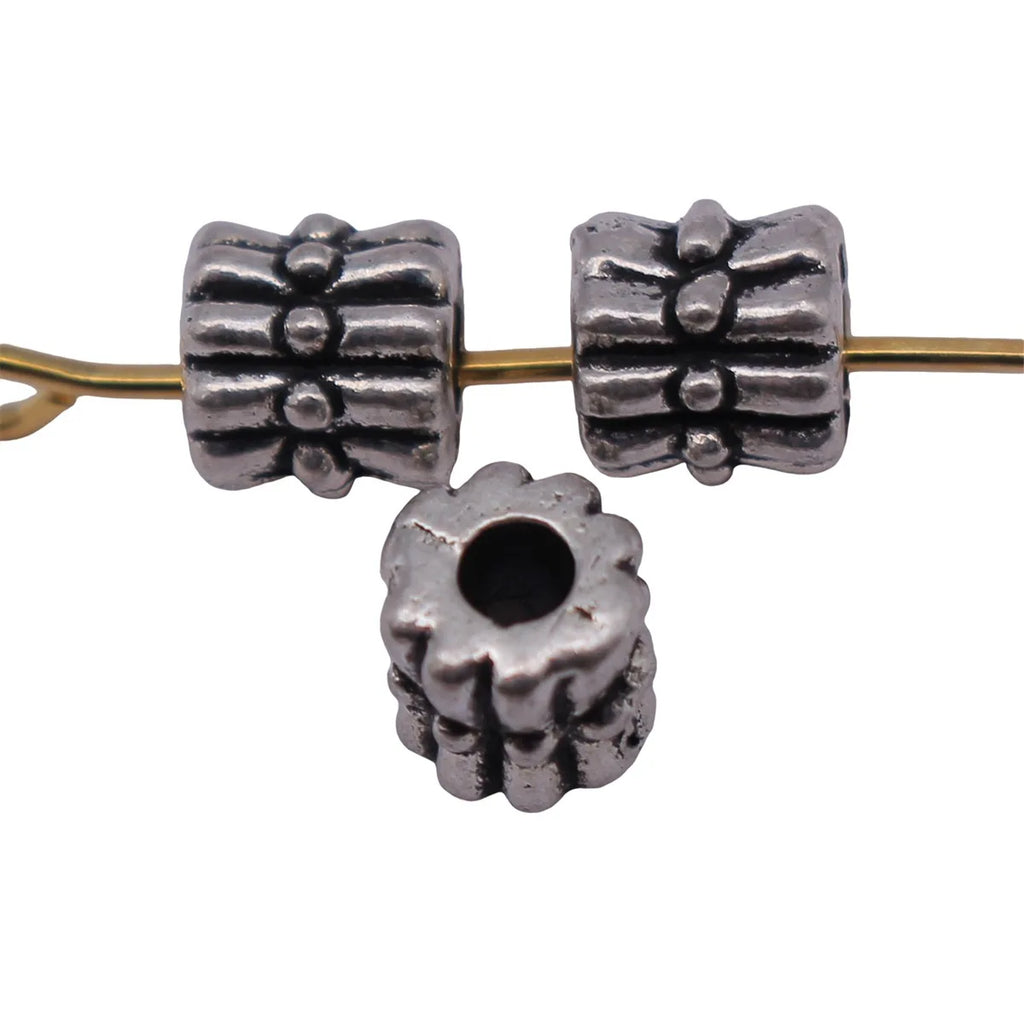 6x5.7x5.6mm 0.6g Antique Silver Zinc Alloy Embossed Floral Round Loose Metal Beads for DIY Bracelet