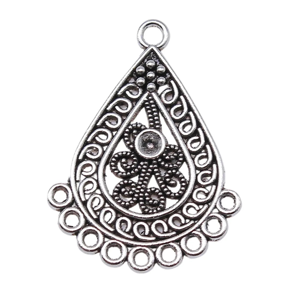 41x31mm 4.3g Antique Silver Zinc Alloy Teardrop Earring Connector Charm for DIY Earring Making