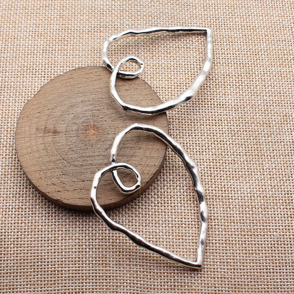 59x46mm 11.1g Antique Silver Zinc Alloy Hollow Hammered Heart Charm Pendant for DIY Necklace