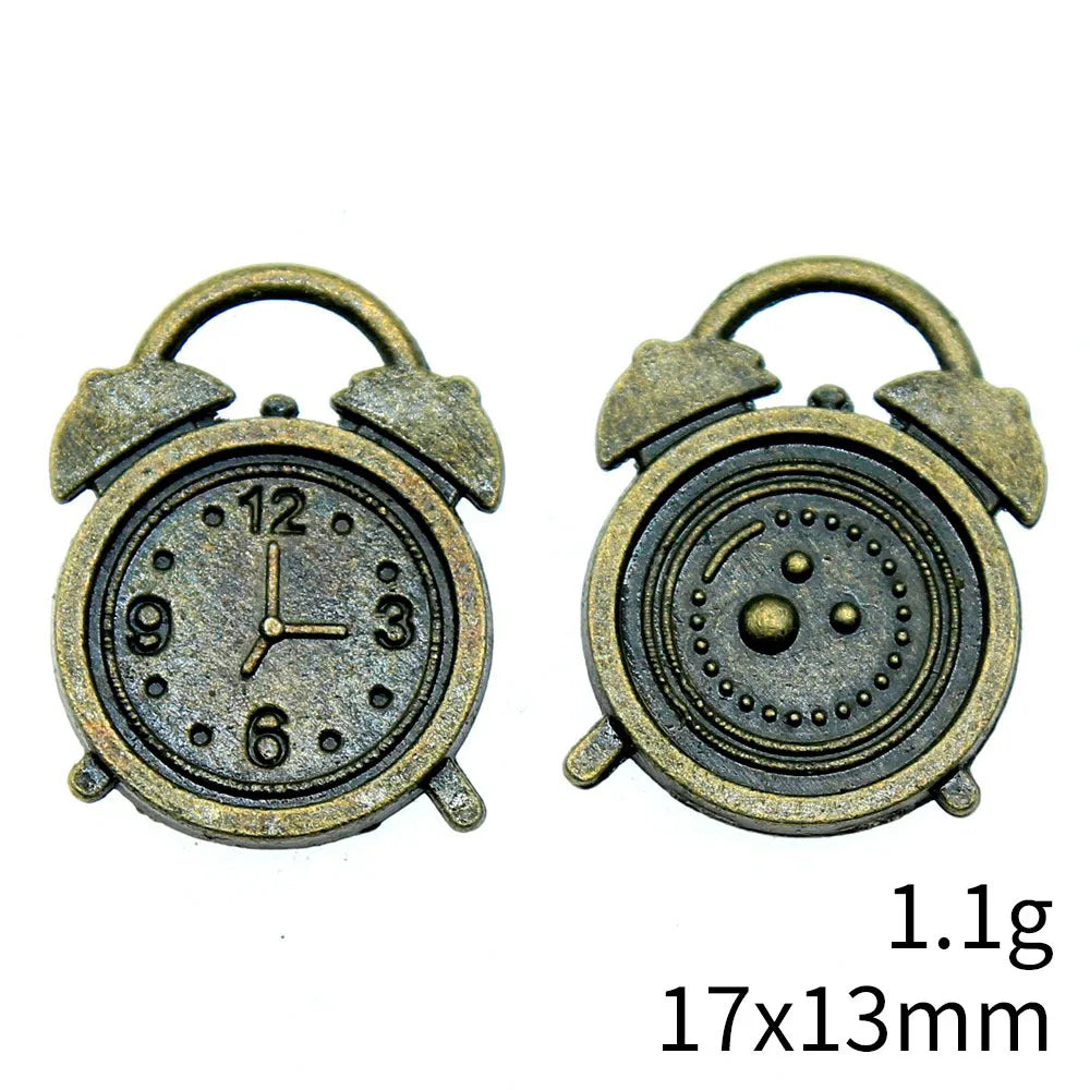 17x13mm 1.1g Antique Bronze Zinc Alloy Alarm Clock Charm Pendant for DIY Necklace Jewelry Making