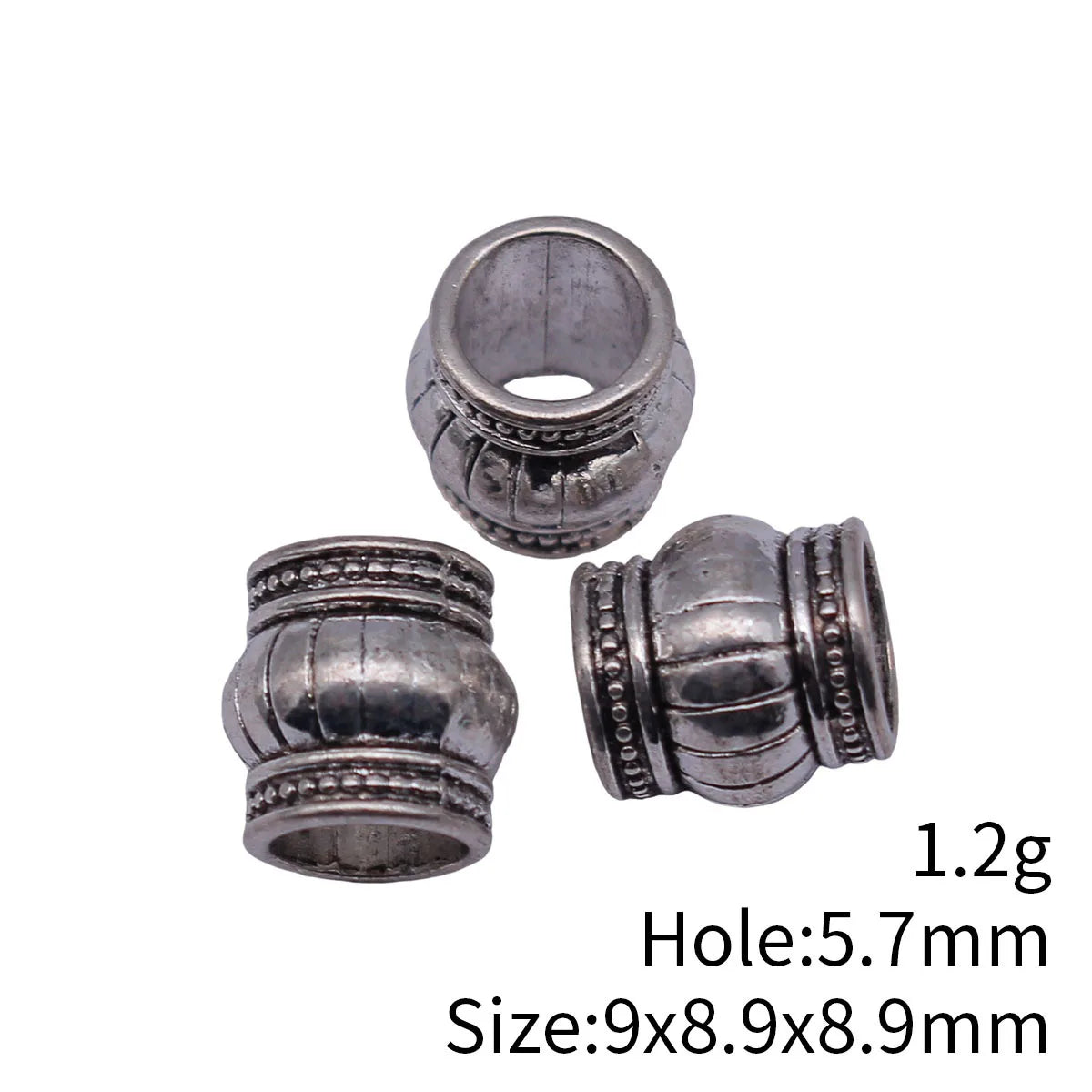 9x8.9x8.9mm 1.2g Antique Silver Zinc Alloy Carved Large Hole Spacer Beads for DIY Bracelet Jewelry