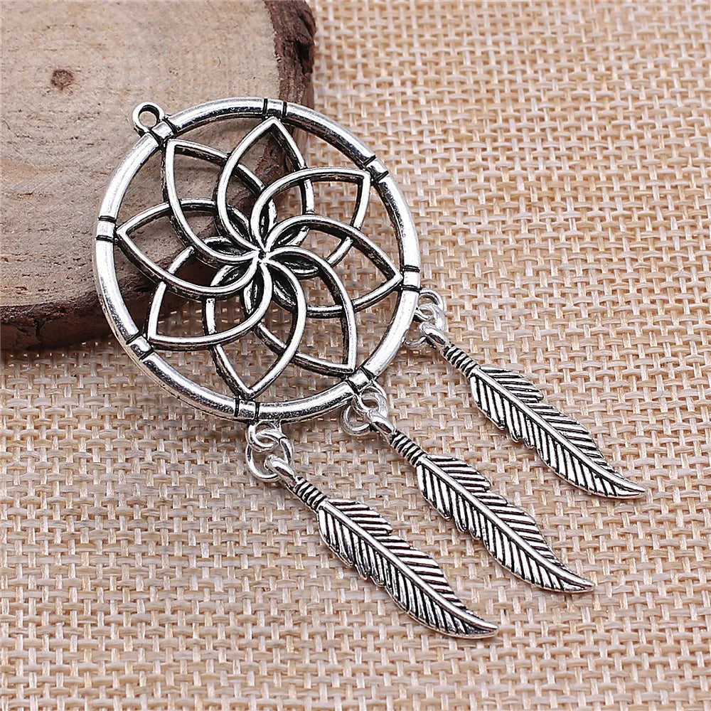 35x71mm 8.3g Antique Silver Zinc Alloy Dreamcatcher Charm Pendant for Necklace Jewelry Making