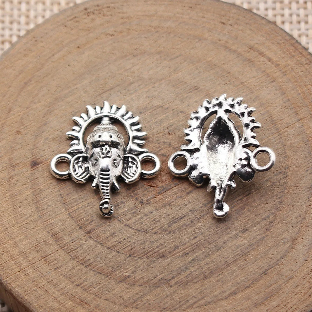 20x17mm 1.3g Antique Silver Zinc Alloy Ganesha Elephant Head God Connector Charm for DIY Jewelry