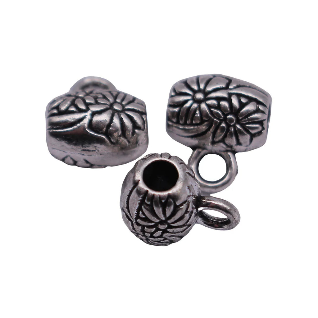 9.9x8.6x6.6mm 1.2g Antique Silver Zinc Alloy Flower Three-Hole Pendant Bail for DIY Jewelry Making