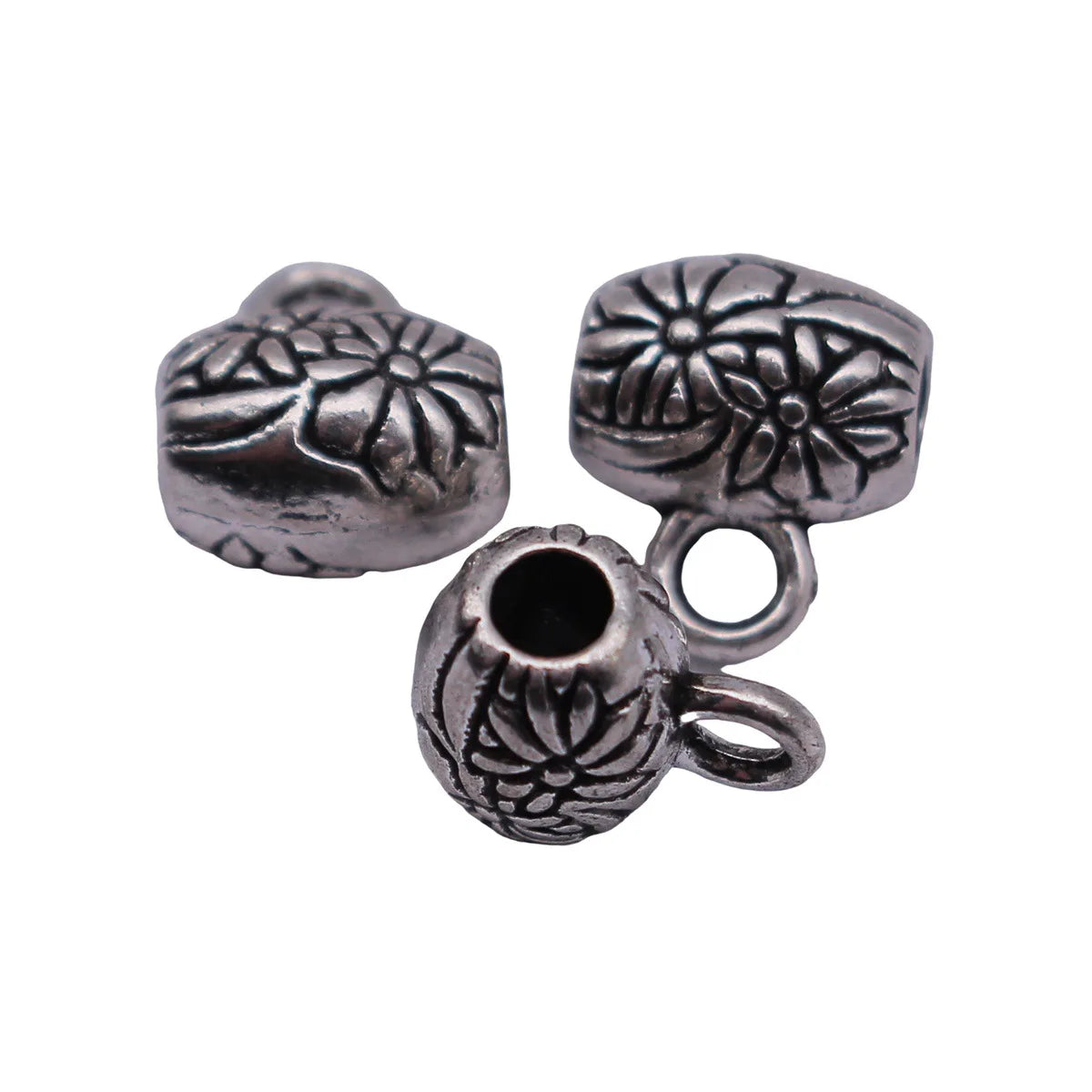9.9x8.6x6.6mm 1.2g Antique Silver Zinc Alloy Flower Three-Hole Pendant Bail for DIY Jewelry Making