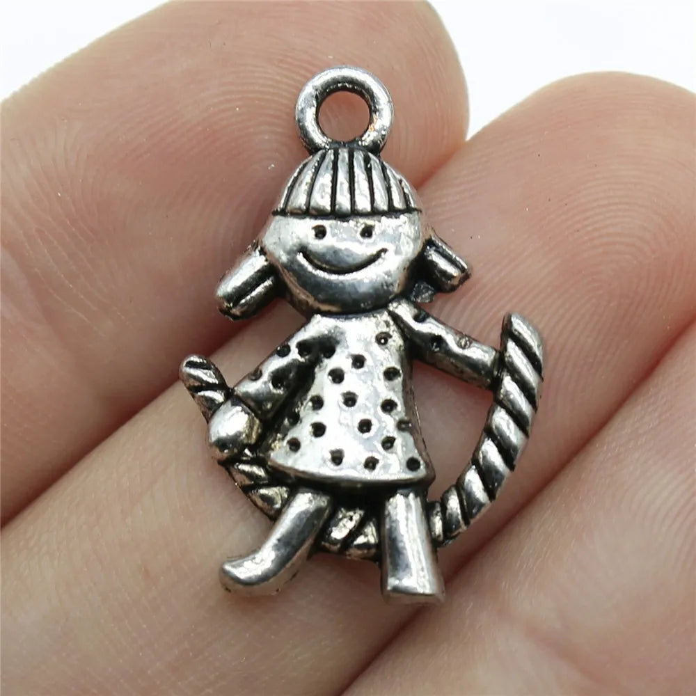 26x18mm 1.7g Antique Silver Zinc Alloy Jump Rope Girl Charm Pendant for DIY Necklace Bracelet Making