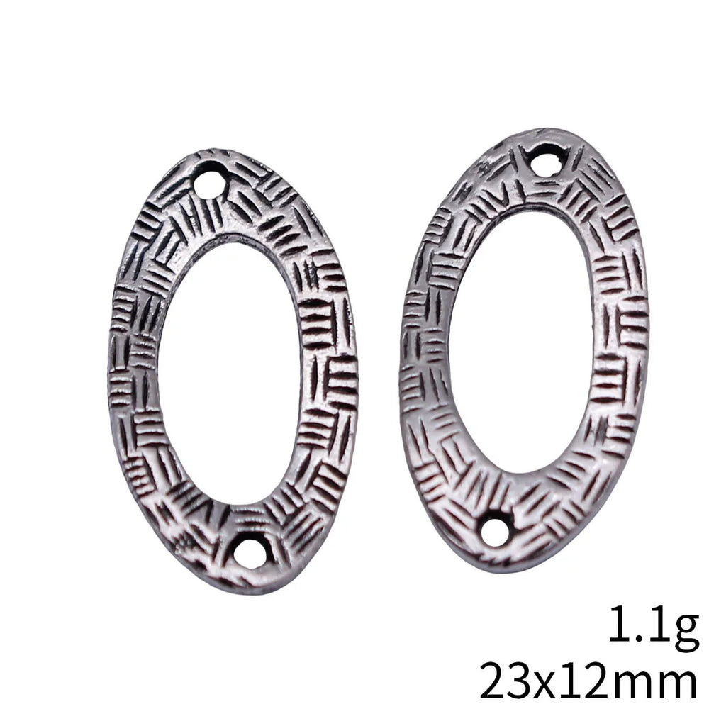 23x12mm 1.1g Antique Silver Tone Zinc Alloy Textured Hollow Oval Round Connector Charm for DIY Earrings
