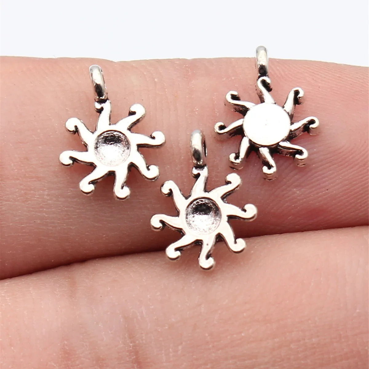 13x10mm 0.45g Antique Silver Zinc Alloy Sun Charm Pendant for DIY Necklace Bracelet Jewelry Making
