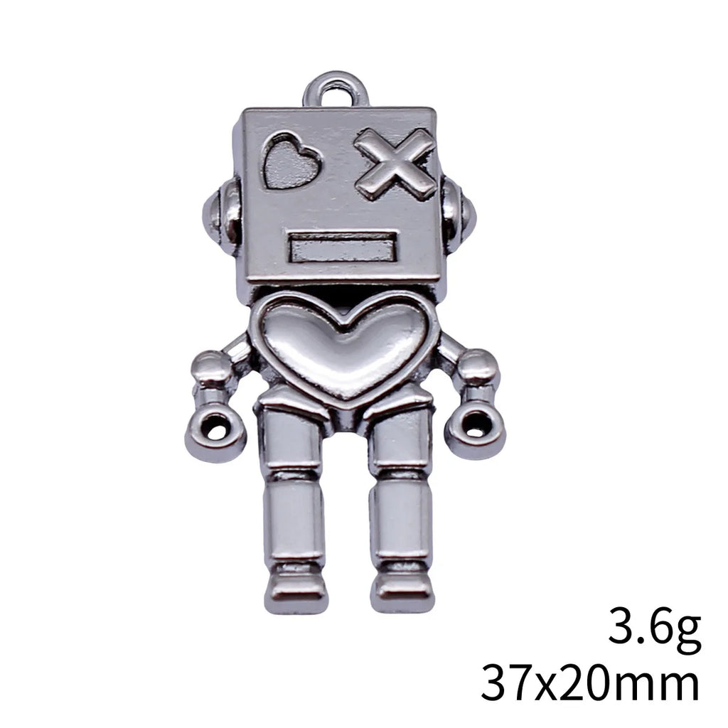 37x20mm 3.6g Antique Silver Zinc Alloy Heart Robot Charm Pendant for DIY Necklace Jewelry Making