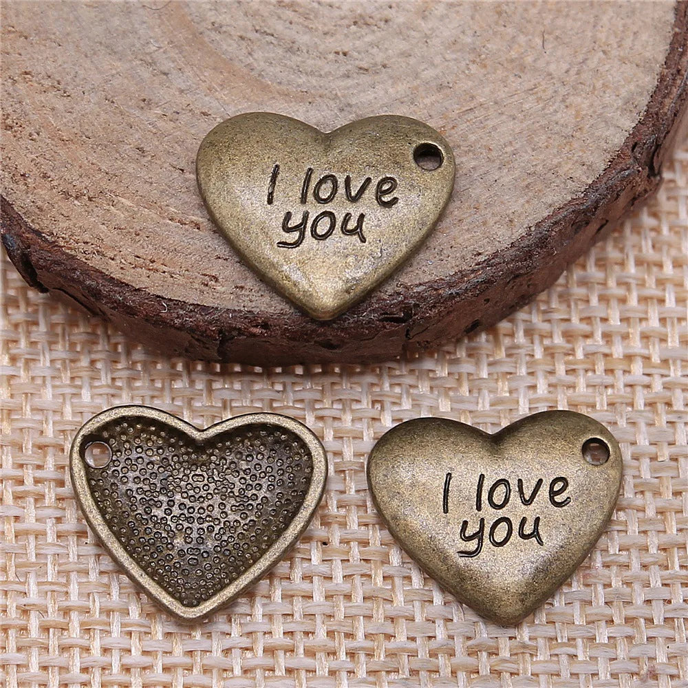 17x15mm 1.5g Multicolor Zinc Alloy I Love You Heart Charm Pendant for DIY Necklace Bracelet Jewelry