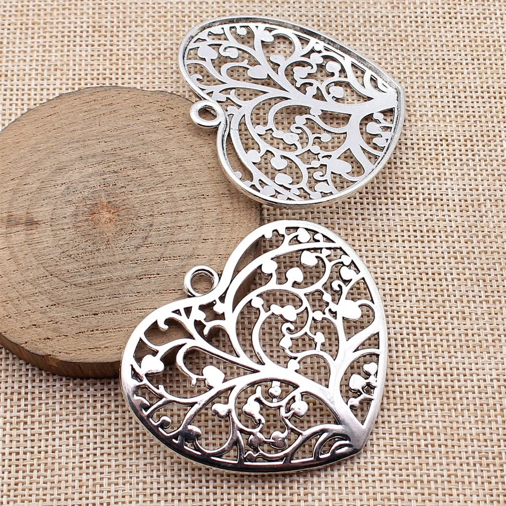 56x50mm 10.4g Antique Silver Zinc Alloy Hollow Heart Tree Charm Pendant for DIY Necklace Jewelry Making