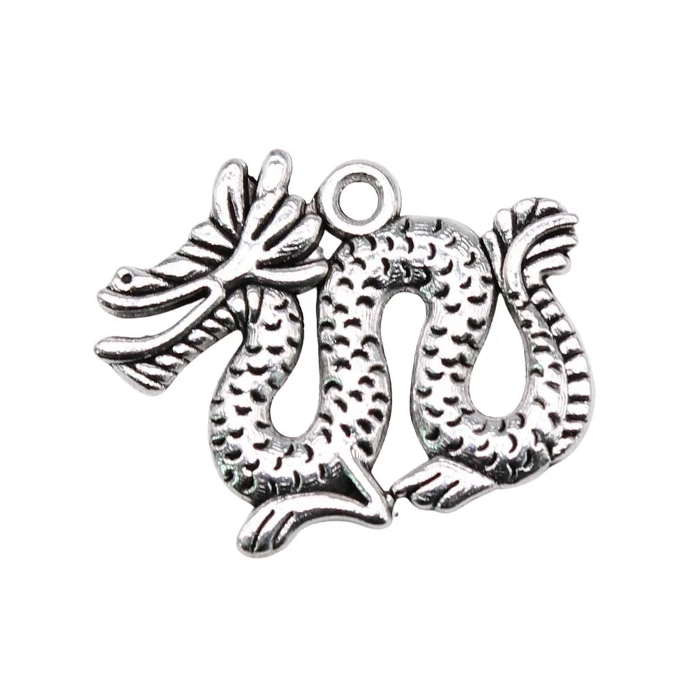 18x23mm 2.4g Antique Silver Zinc Alloy Chinese Dragon Charm Pendant for DIY Jewelry Making