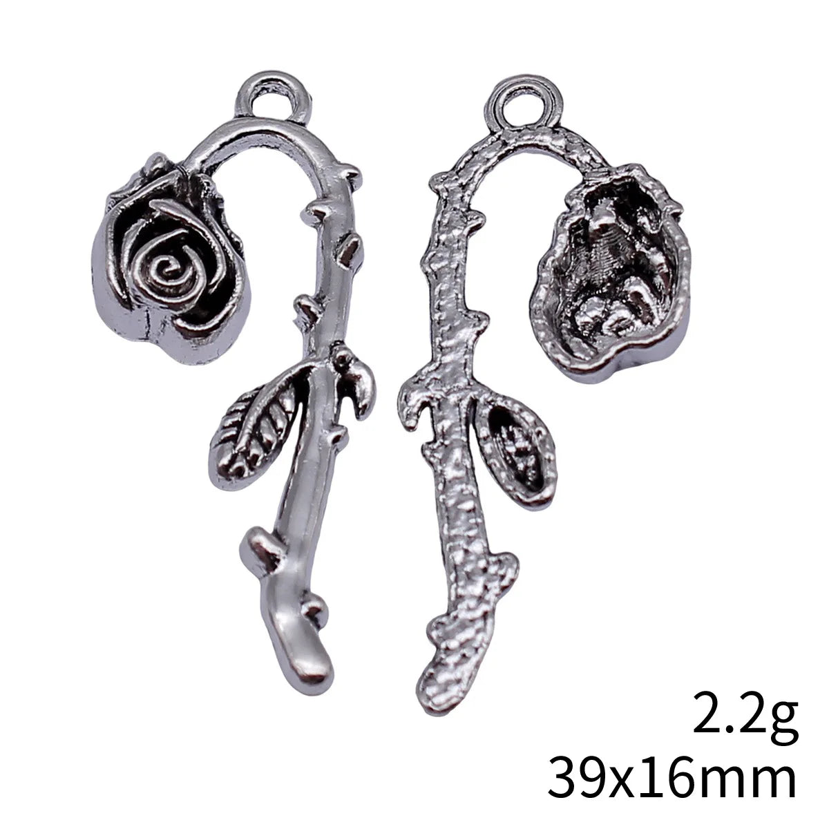 39x16mm 2.2g Antique Silver Zinc Alloy Rose Flower Charm Pendant for DIY Necklace Jewelry Making