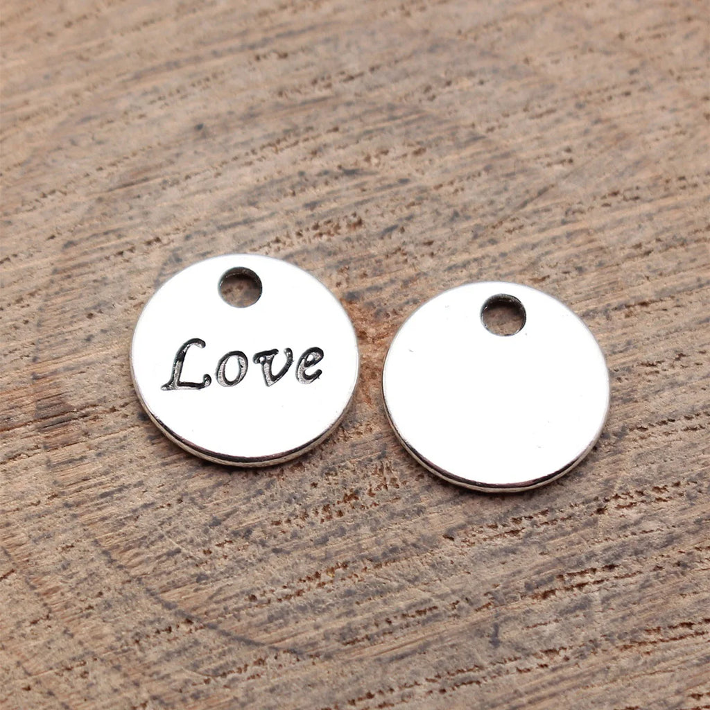 12x12mm 0.77g Antique Silver Zinc Alloy LOVE Round Tag charm pendant for DIY jewelry making
