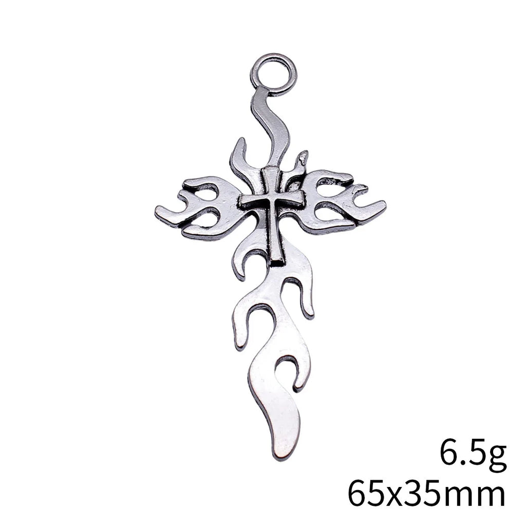 65x35mm 6.5g Antique Silver Zinc Alloy Flame Cross Charm Pendant for DIY Necklace Jewelry Making