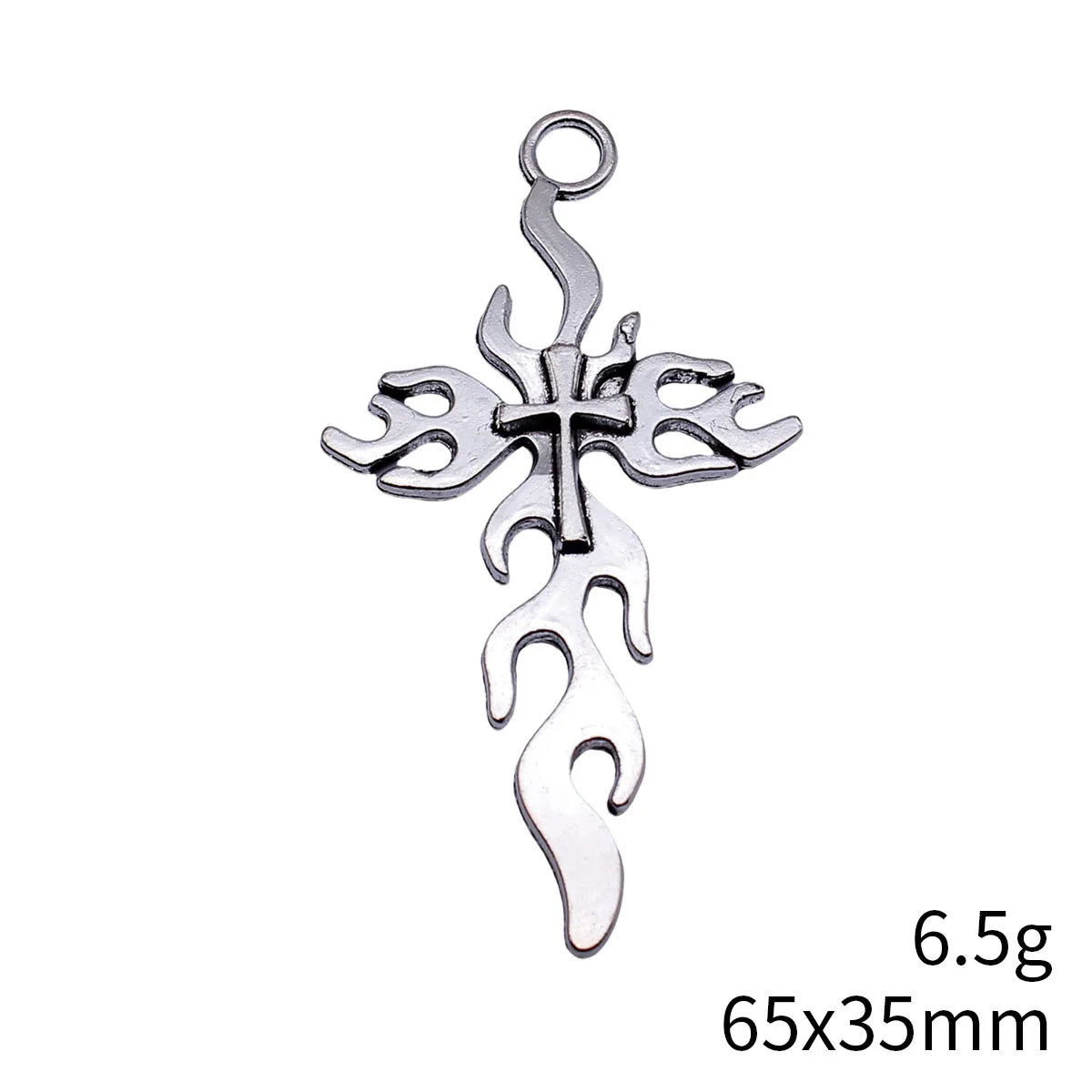 65x35mm 6.5g Antique Silver Zinc Alloy Flame Cross Charm Pendant for DIY Necklace Jewelry Making