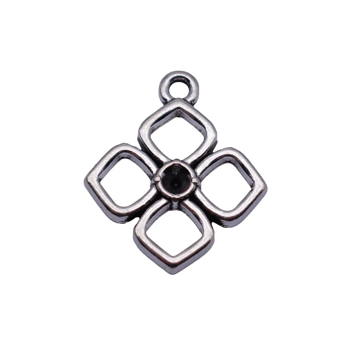 19x16mm 1.1g Antique Silver Zinc Alloy Hollow Diamond Setting Charm Pendant for DIY Necklace Jewelry