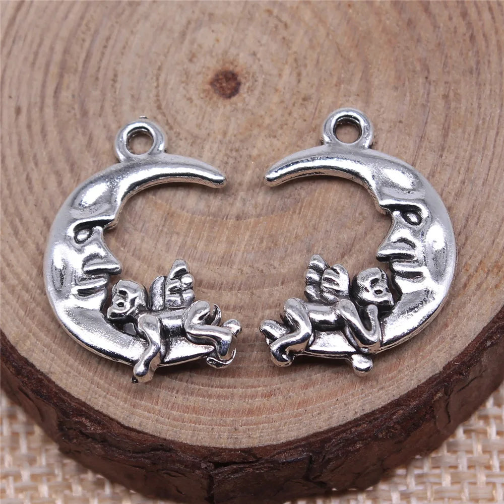 22x16mm 1.7g Antique Silver Zinc Alloy Moon Angel Charm Pendant for DIY Necklace Bracelet Jewelry