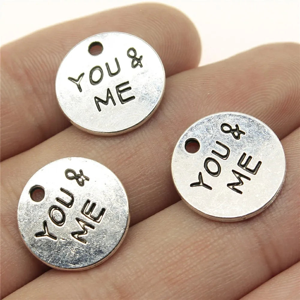 15x15mm 1.9g Antique Silver Zinc Alloy YOU&ME Letter Charm Pendant for DIY Jewelry Making
