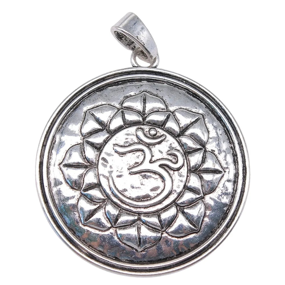 61x77mm 17.44g Antique Silver Zinc Alloy Yoga OM Lotus Charm Pendant for DIY Necklace Jewelry Making