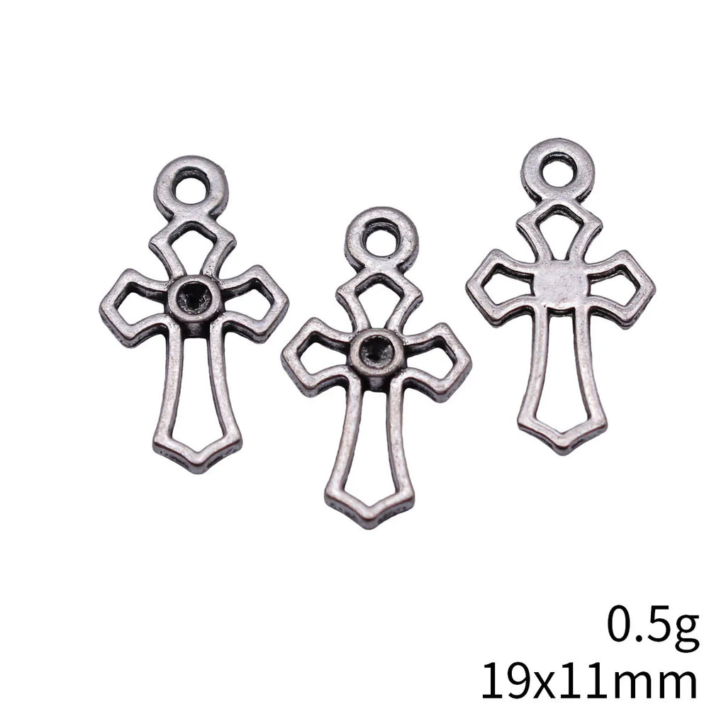 19x11mm 0.5g Antique Silver Zinc Alloy Openwork Cross Hollow Charm Pendant for DIY Necklace Jewelry Making