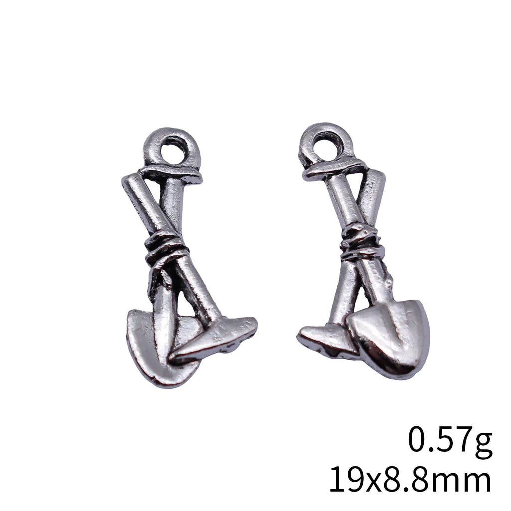 19x8.8mm 0.57g Antique Silver Zinc Alloy Tool Hoe and Shovel Charm Pendant for DIY Garden Theme Jewelry