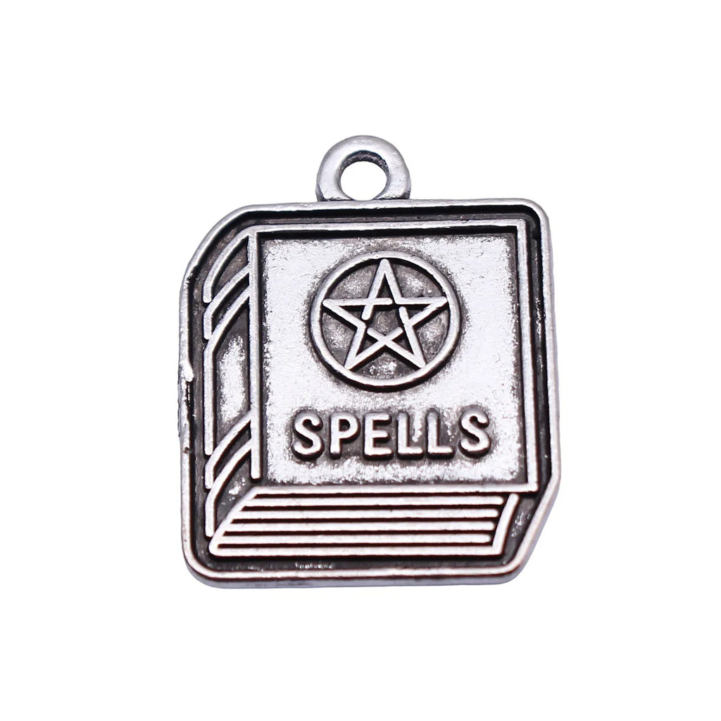 22x17mm 2g Antique Silver Zinc Alloy Spell Book Charm Pendant for DIY Gothic Jewelry Making