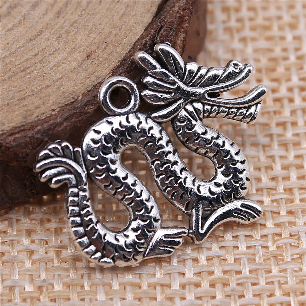 18x23mm 2.4g Antique Silver Zinc Alloy Chinese Dragon Charm Pendant for DIY Jewelry Making