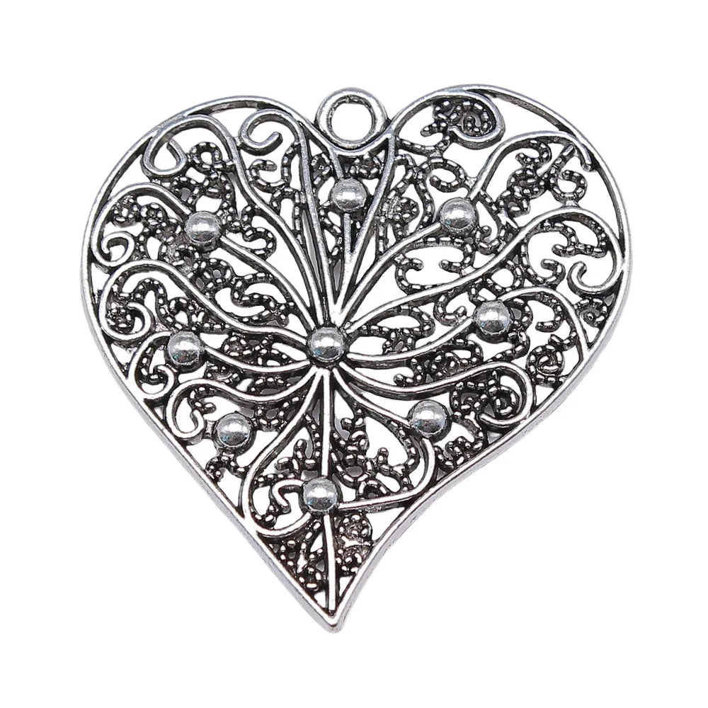 52x52mm 10.9g Antique Silver Zinc Alloy Openwork Heart Hollow Charm Pendant for DIY Necklace Earrings Jewelry