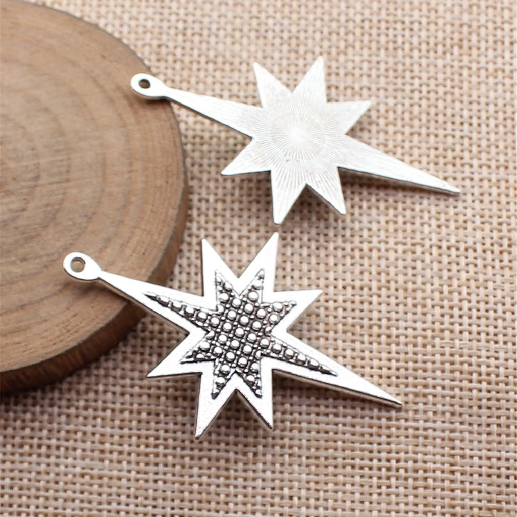 54x35mm 5.3g Antique Silver Zinc Alloy Starburst Charm Pendant for DIY Necklace Jewelry Making