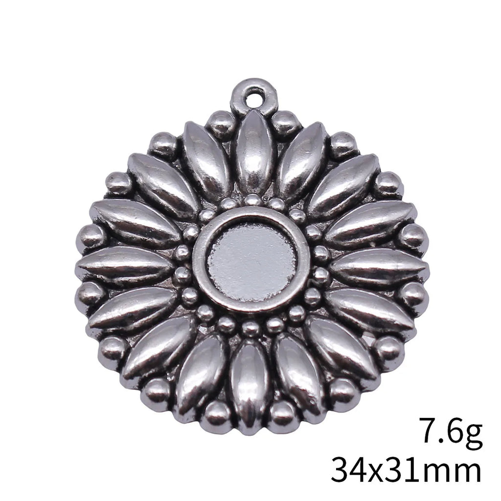 34x31mm 7.6g Antique Silver Zinc Alloy Radial Flower Charm Pendant for DIY Necklace Jewelry Making