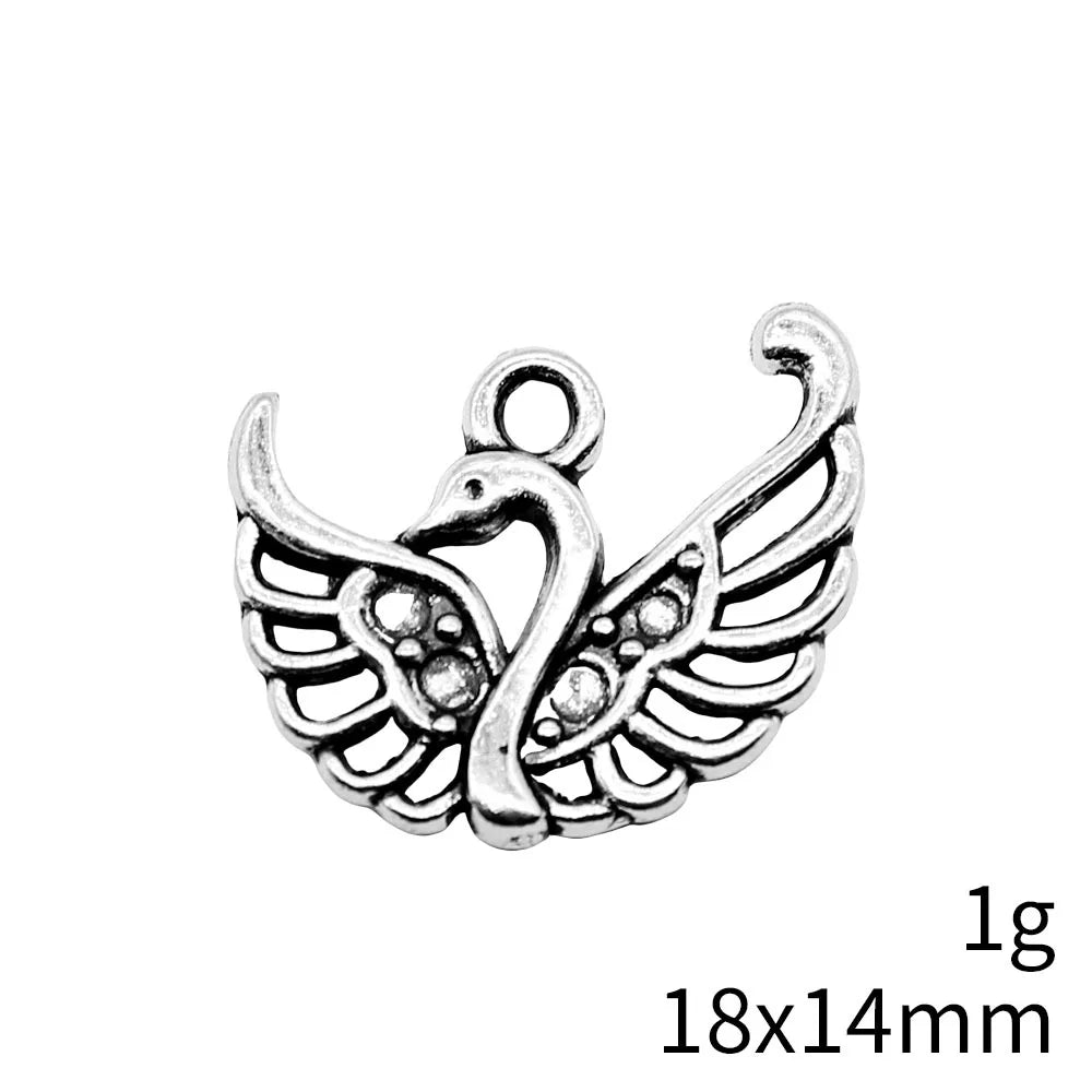 18x14mm 1g Antique Silver Zinc Alloy Swan Charm Pendant for DIY Necklace Bracelet Jewelry Making