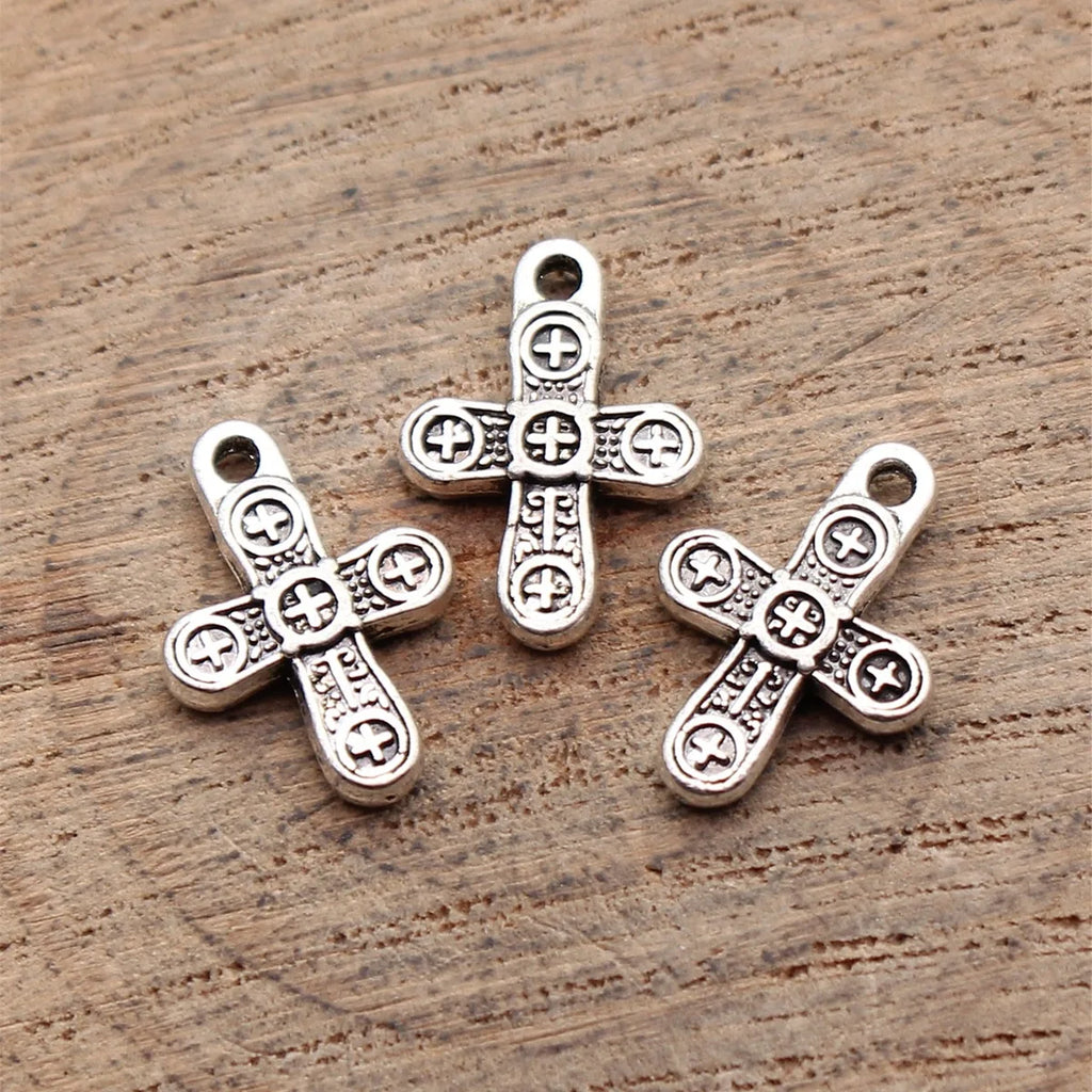 14x10mm 0.61g Antique Silver Zinc Alloy Cross Charm Pendant for DIY Necklace Bracelet Making