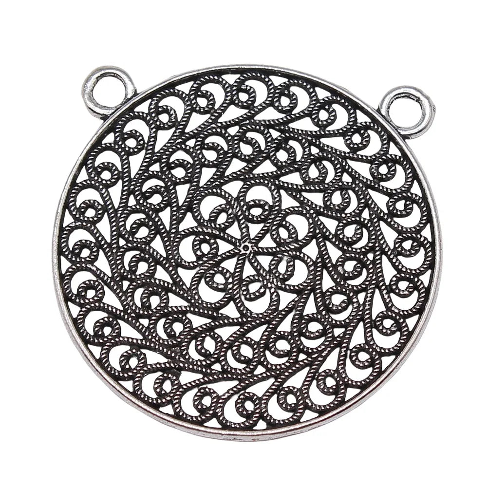 58x52mm 9.5g Antique Silver Zinc Alloy Mandala Pattern Charm Pendant for DIY Necklace Jewelry Making