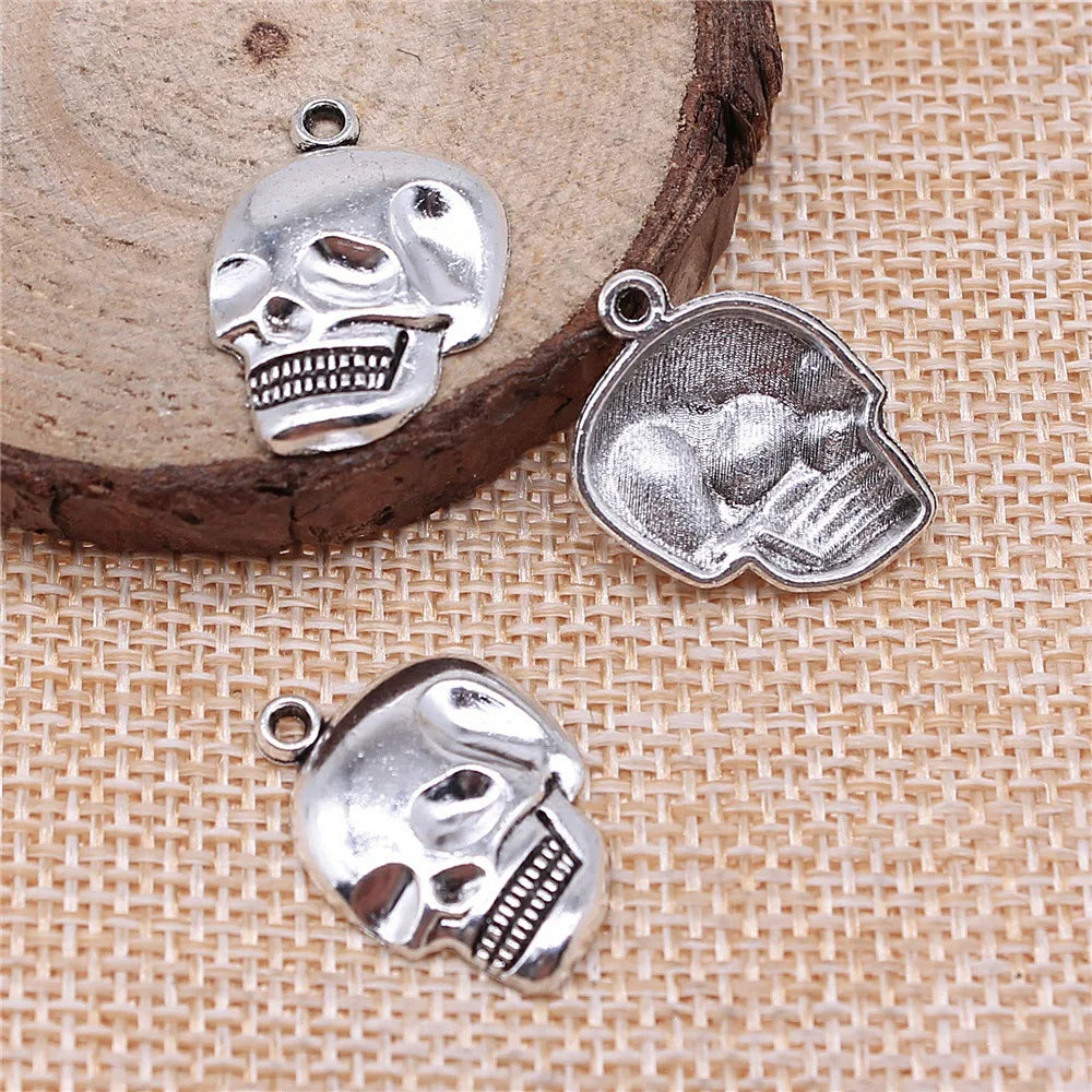 21x16mm 1.3g Antique Silver Zinc Alloy Skull Charm Pendant for DIY Necklace Bracelet Jewelry Making